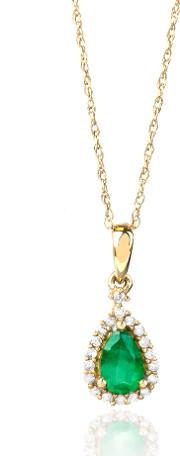 9ct Gold Diamond Emerald Pear Shape Pendant Vp0s604 9kyem