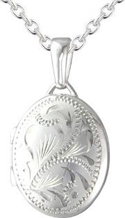 Silver Engraved Oval Locket With Chain L07 6284 Seao Sc1118