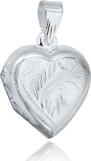 Silver Heart Engraved Locket And Chain 8.65.1273