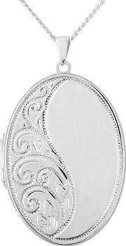 Silver Large Engraved Oval Locket With Chain Sl68 Sc1518