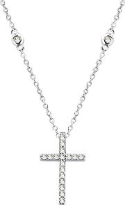 Silver Pava Cubic Zirconia Cross Pendant Chain 8.18.9490