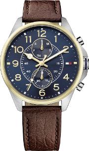 Dean Two Tone Blue Dial Brown Leather Strap Watch 1791275