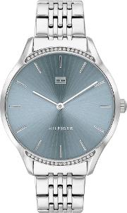 Gray Blue Dial Crystal Set Bezel Stainless Steel Bracelet Watch 1782210