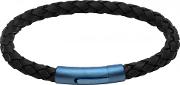 Black Braided Leather & Blue Stainless Steel Clasp 21cm Bracelet B439bl21cm