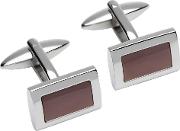 Mens Stainless Steel And Brown Ip Oblong Cufflinks Qc 209