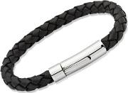 Stainless Steel 21cm Black Leather Bracelet A40bl