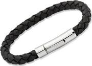 Stainless Steel Black Braided Leather Bracelet A40bl19cm