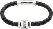 Stainless Steel Black Leather Bracelet B250bl21cm