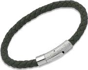 Stainless Steel Green Leather Bracelet B174dg