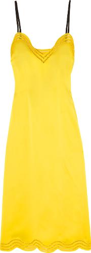 Embroidered Satin Dress Yellow