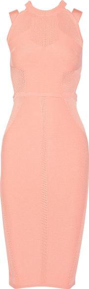 cutout paneled stretch knit dress peach