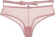 Playboy Bow Embellished Stretch Tulle Briefs Antique Rose