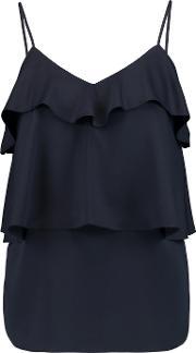 ruffled crepe de chine top storm blue