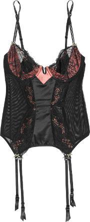 mineral sands mesh, satin and stretch lace corset black