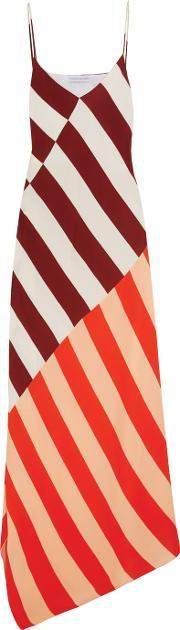 connie asymmetric striped crepe maxi dress burgundy
