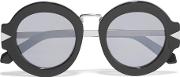 Round Frame Acetate And Silver Tone Mirrored Sunglasses Black