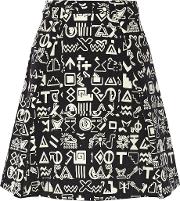 Symbols Printed Stretch Cady Skirt Black