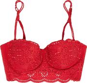 Sangallo Broderie Anglaise Cotton Blend Padded Bra Red
