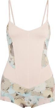 floral print stretch supplex&reg bodysuit baby pink