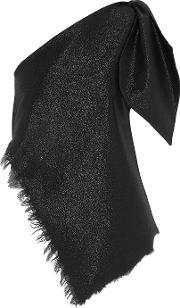 Marques' Almeida One Shoulder Frayed Metallic Denim Top Black