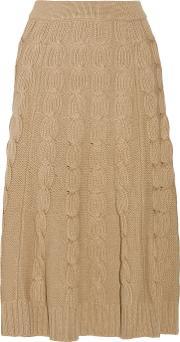 cable knit merino wool and cashmere blend midi skirt camel