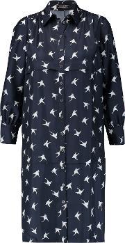 Printed Silk Crepe De Chine Shirt Dress Midnight Blue