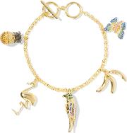 Gold Tone Crystal Charm Bracelet One Size