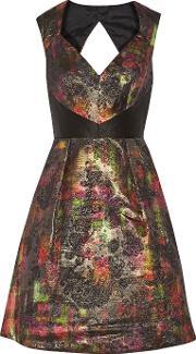 cutout metallic jacquard dress multi