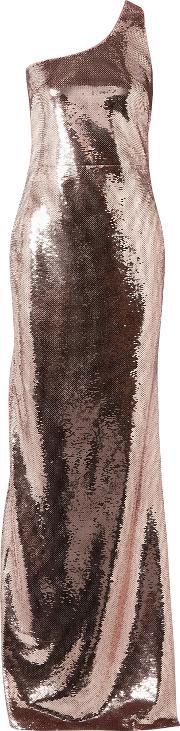 one shoulder sequined stretch mesh gown 