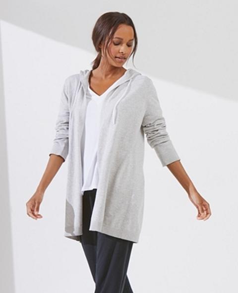 white company grey cardigan