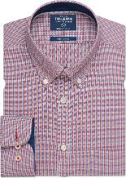 Casual Slim Red Gingham Oxford Shirt 