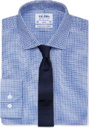 Cool Comfort Non Iron Slim Fit Blue Dogtooth Oxford Shirt Button Cuff 