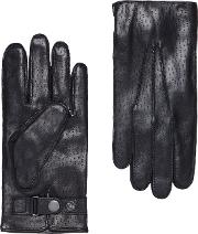 Luxury Textured Leather Black Cashmere Lined Gloves 