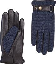 Navy Grey Small Check Tweed Cashmere Lined Gloves 