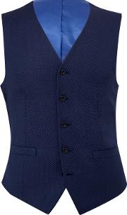 Samuel Slim Fit Waistcoat In Blue Modern Birdseye Wool 
