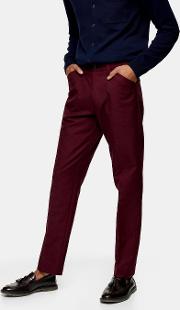 Burgundy Hopsack Flat Front Trousers