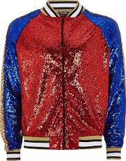 Blue, Red And Gold Sequin Bomber Jacket