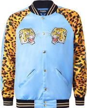 Mens  Blue And Leopard Print Tiger Print Bomber Jacket