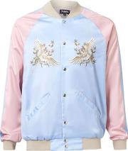 Mens  Pink And Blue Crane Print Bomber Jacket