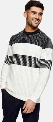 Black And  Colour Block Stripe Knitted Sweatshirt