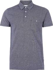 Blue  Navy And White Textured Polo