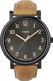 Mens Black Timex Originals Oversized Tan Strap Watch 