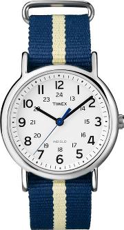 Mens Blue Timex Weekender Stripe Watch 