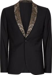 Black Contrast Gold Lapel Skinny Fit Tuxedo Jacket