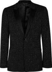 Black Pindot Skinny Fit Tuxedo Jacket