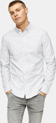 Grey And  Stripe Stretch Skinny Oxford Shirt