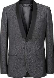 Mens Black Jacquard Skinny Fit Tuxedo Jacket 