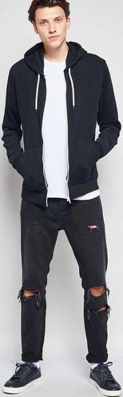 Mens Black Zip Up Soft Touch Hoodie