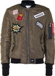 Mens Green Sixth June Khaki Patch Bomber Jacket