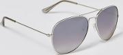 Metallic Silver Mirrored Aviator Sunglasses